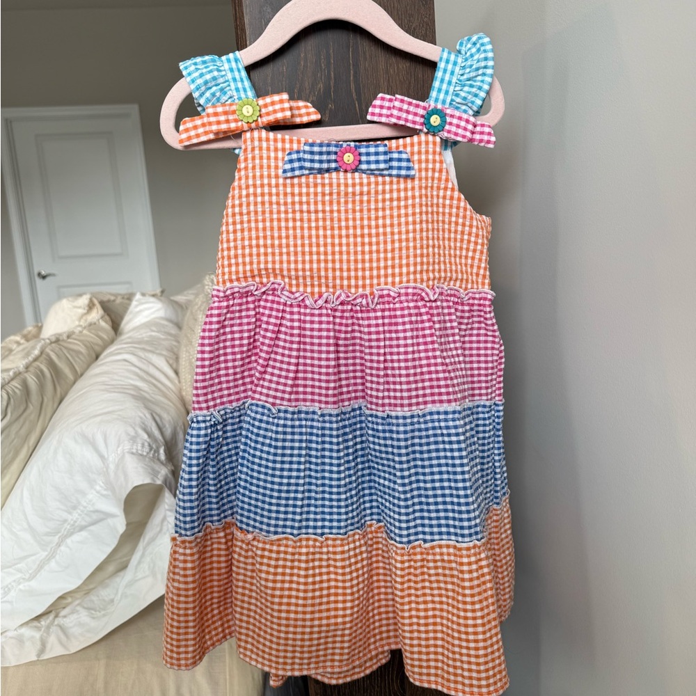 Blueberi Boulevard Colorful Gingham searsucker Dress with Bow Accents size 4